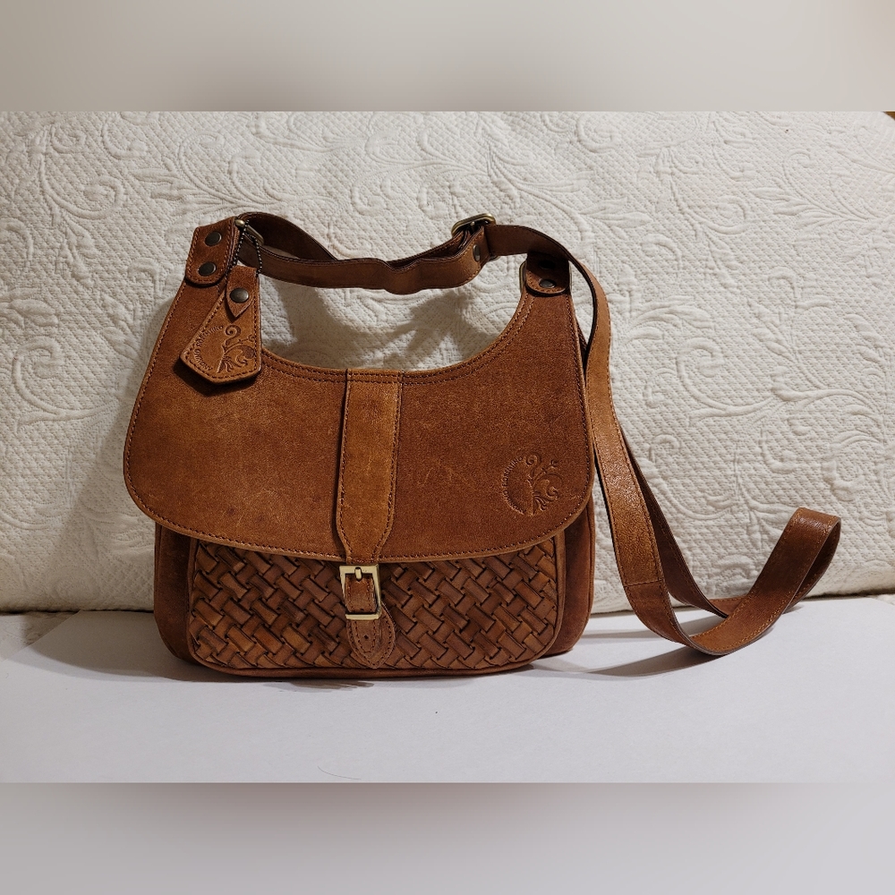 ANONIMO FLORENTINO VERA PELLE BRITISH tan leather crossbody shoulder bag purse